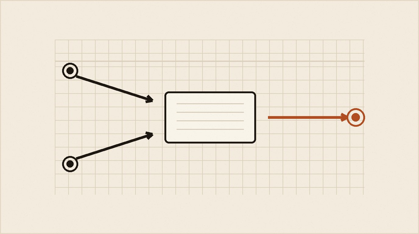 Ilustración editorial con tres columnas de movimientos de caja y flechas de entrada y salida