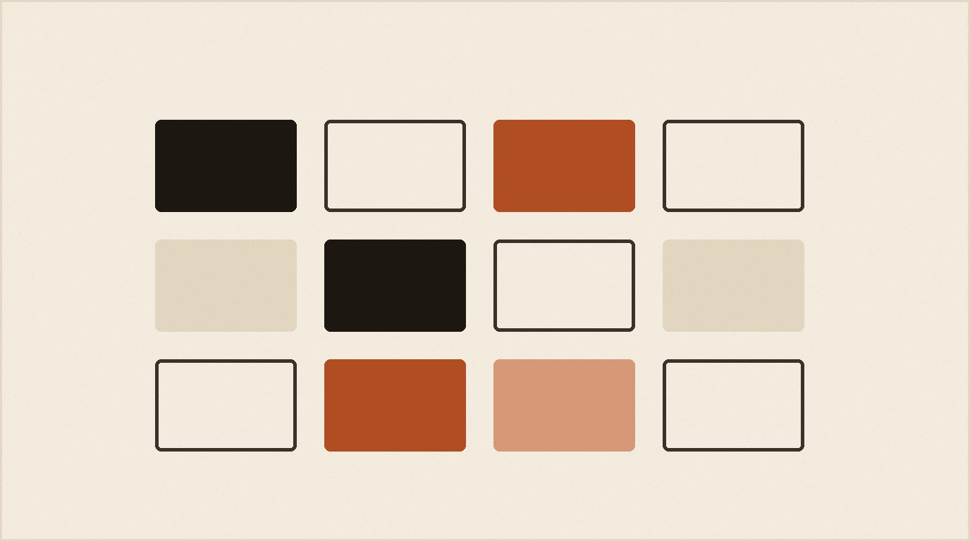 Ilustración editorial con una grilla de categorías sectoriales y pictogramas neutros